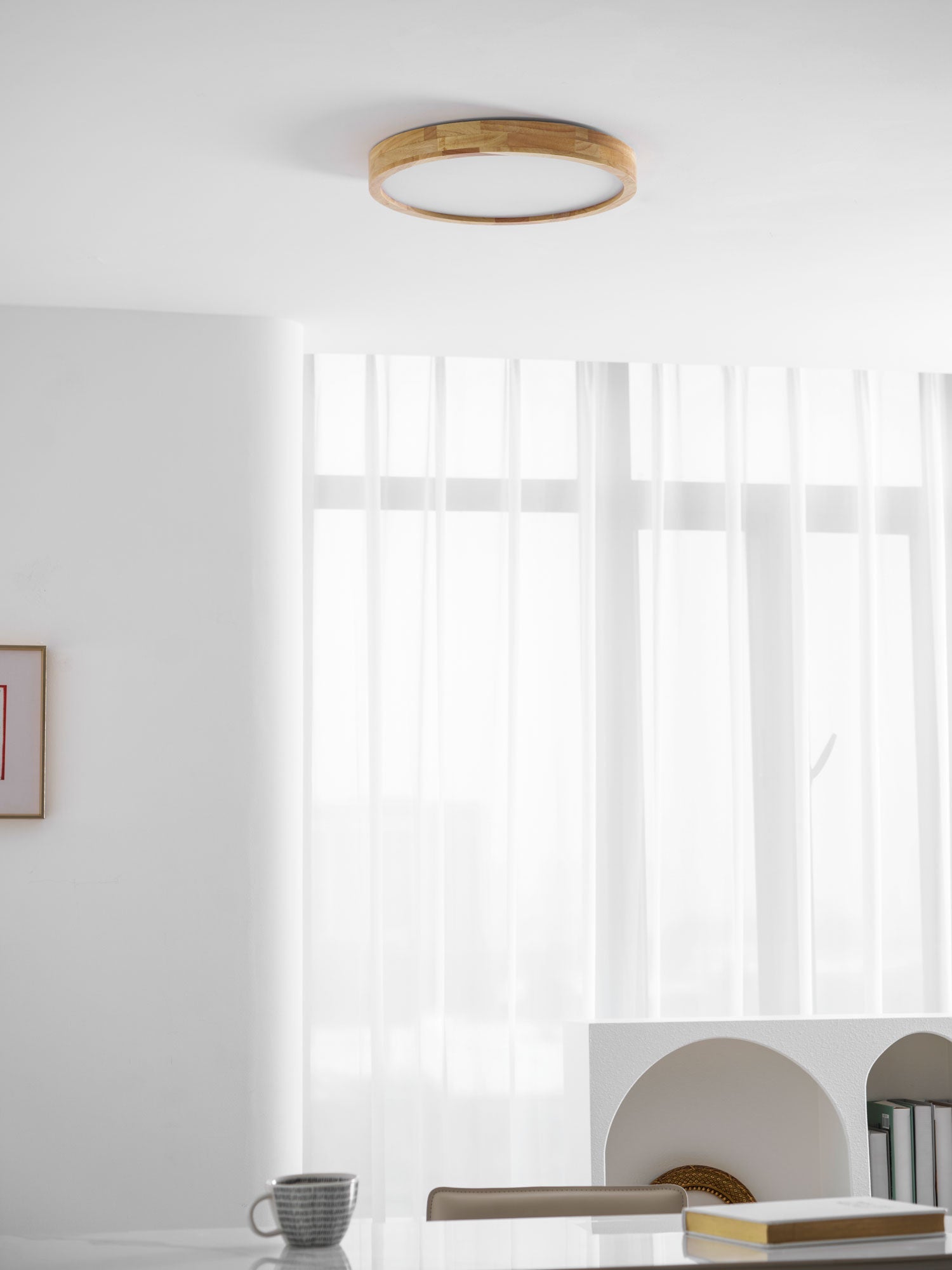 Wooden Geometric Ceiling Light 23.6 in LED Adjustable Wood Indoor Lamp | Thomler