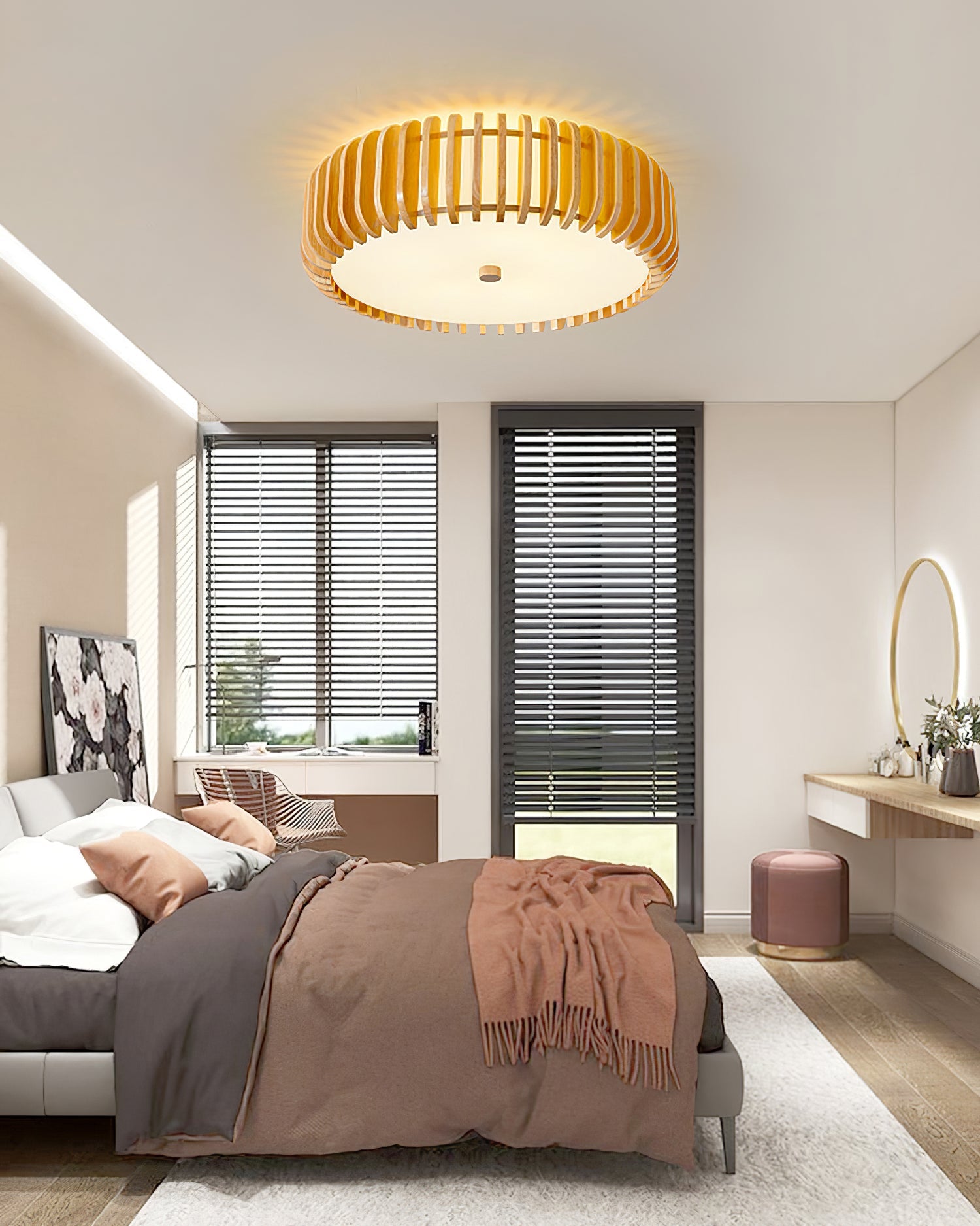 Flush Mount Ceiling Light Wood 19.7 in Indoor Dining Living Room Soft White Acrylic Modern Fixture | Thomler