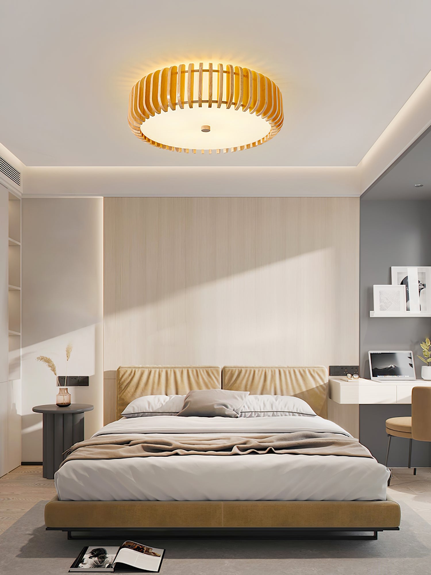 Flush Mount Ceiling Light Wood 19.7 in Indoor Dining Living Room Soft White Acrylic Modern Fixture | Thomler