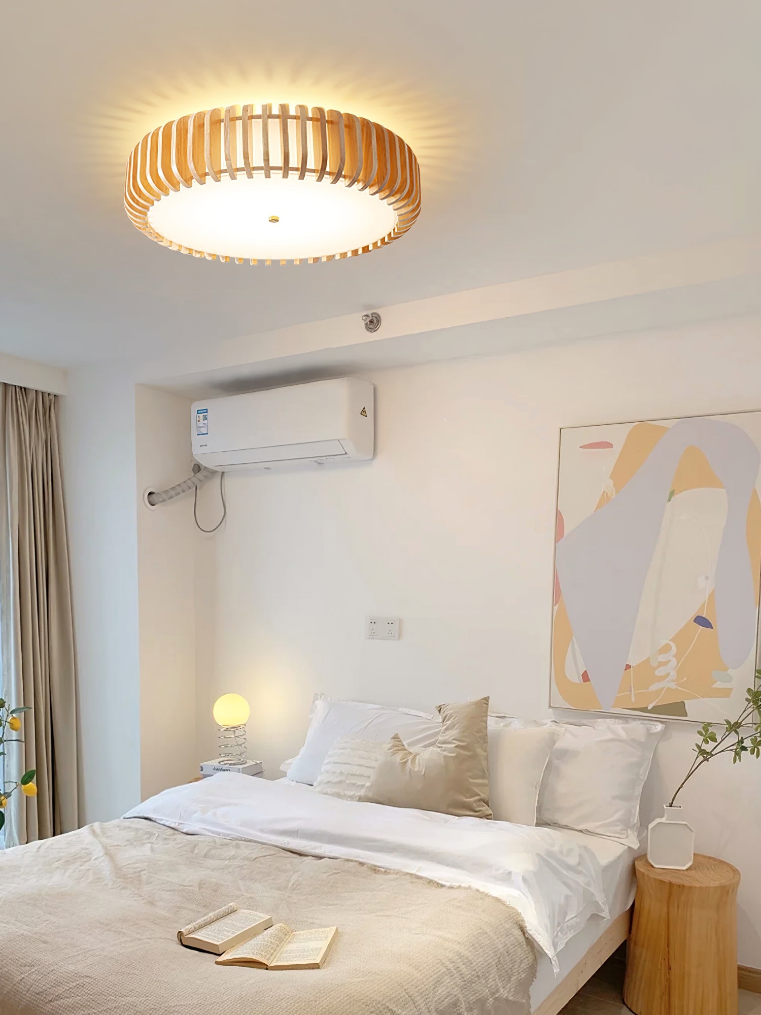 Flush Mount Ceiling Light Wood 19.7 in Indoor Dining Living Room Soft White Acrylic Modern Fixture | Thomler
