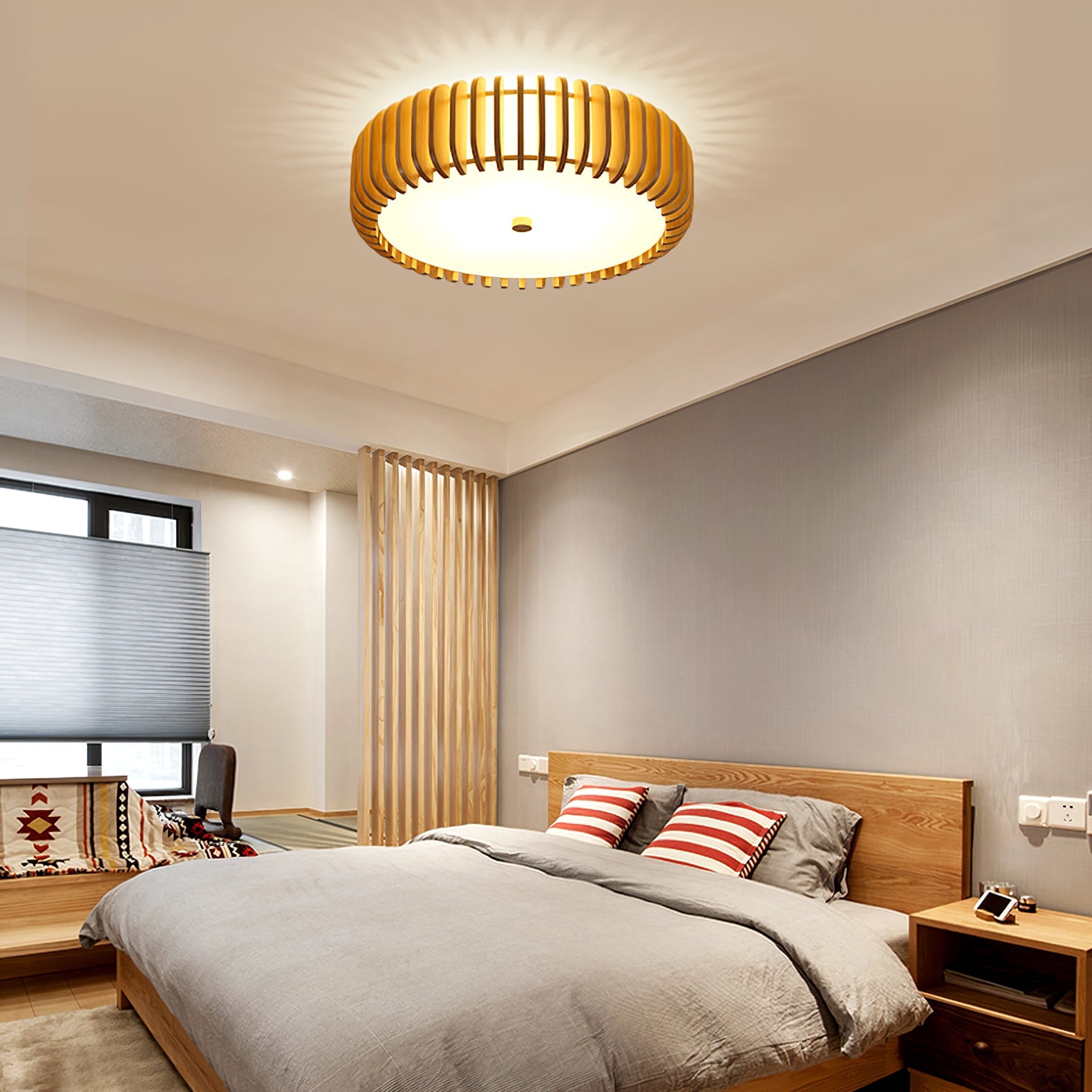 Flush Mount Ceiling Light Wood 19.7 in Indoor Dining Living Room Soft White Acrylic Modern Fixture | Thomler