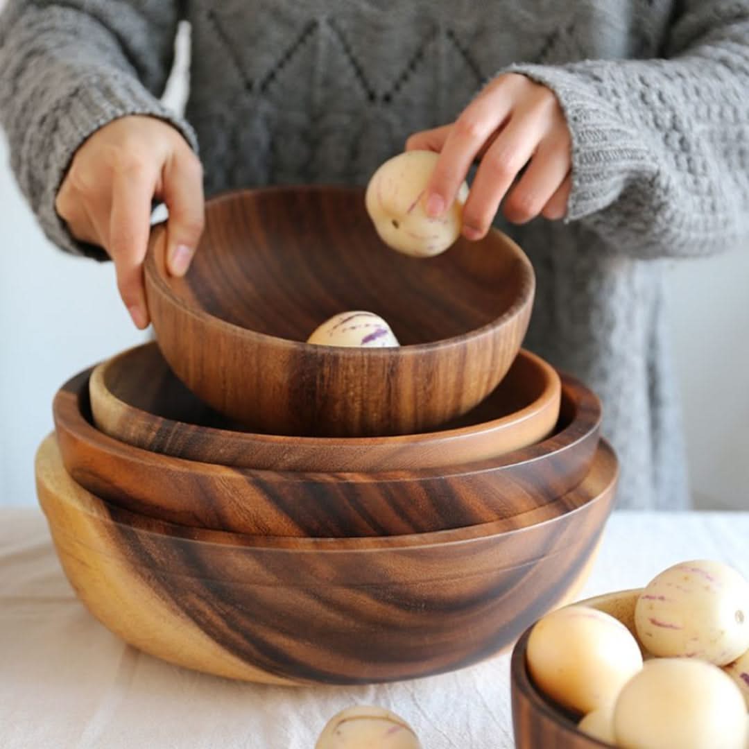 Bamboo Serving Bowl – Eco-Friendly Round Dish for Salads, Snacks & Fruit – Choose Your Size | Thomler