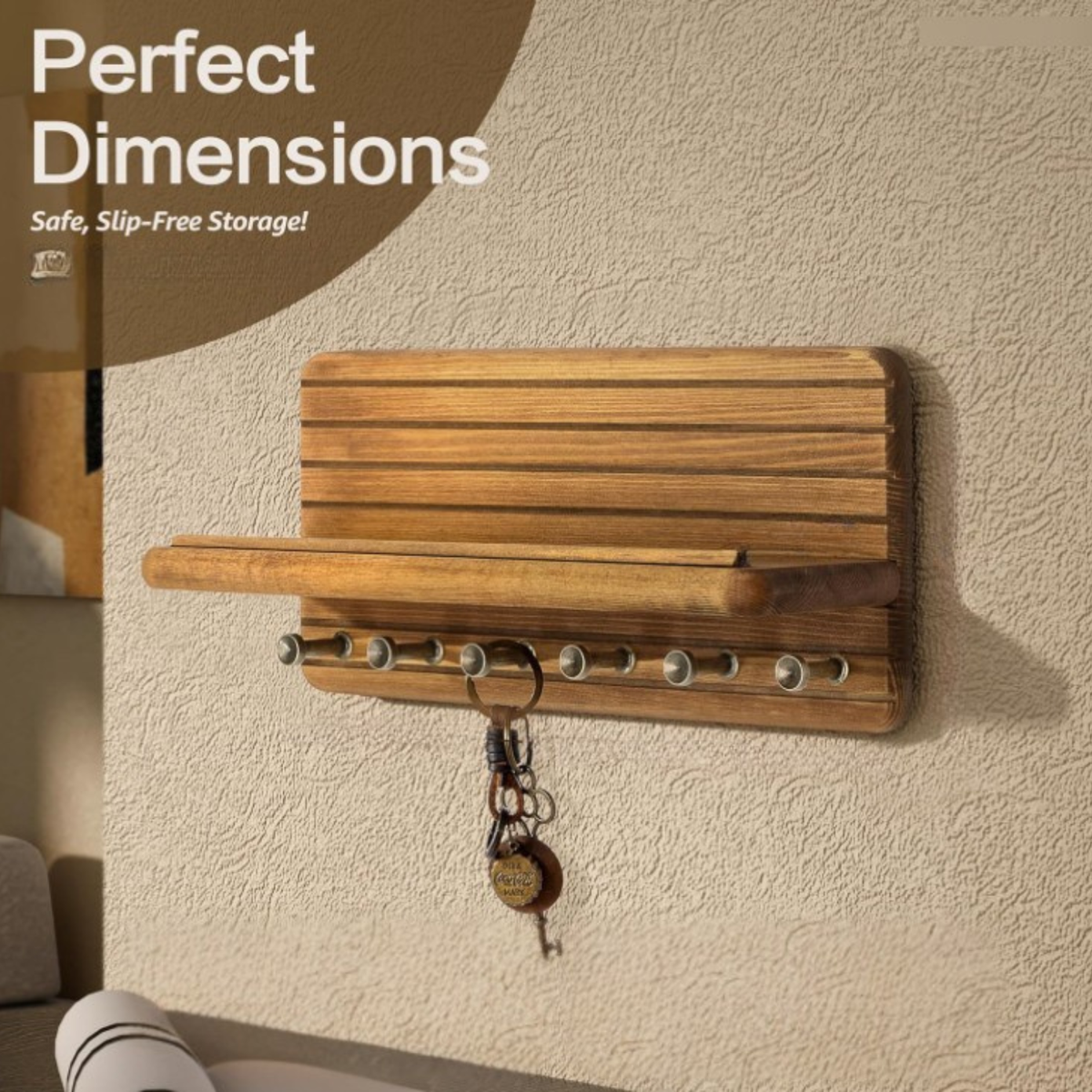 Wooden Entryway Organizer with 8 Hooks & Shelf for Keys, Mail & Everyday Essentials | Space-Saving Wall Mount Storage Rack for Hallway | Thomler