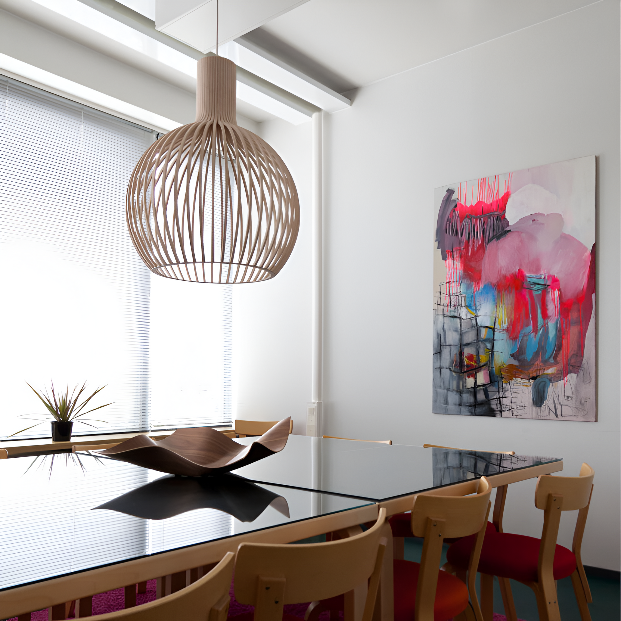 Pendant Light Wood 35.0 cm Natural Dining Room Scandinavian Hanging Ceiling Lamp Rustic Slatted E27 Lighting | Thomler