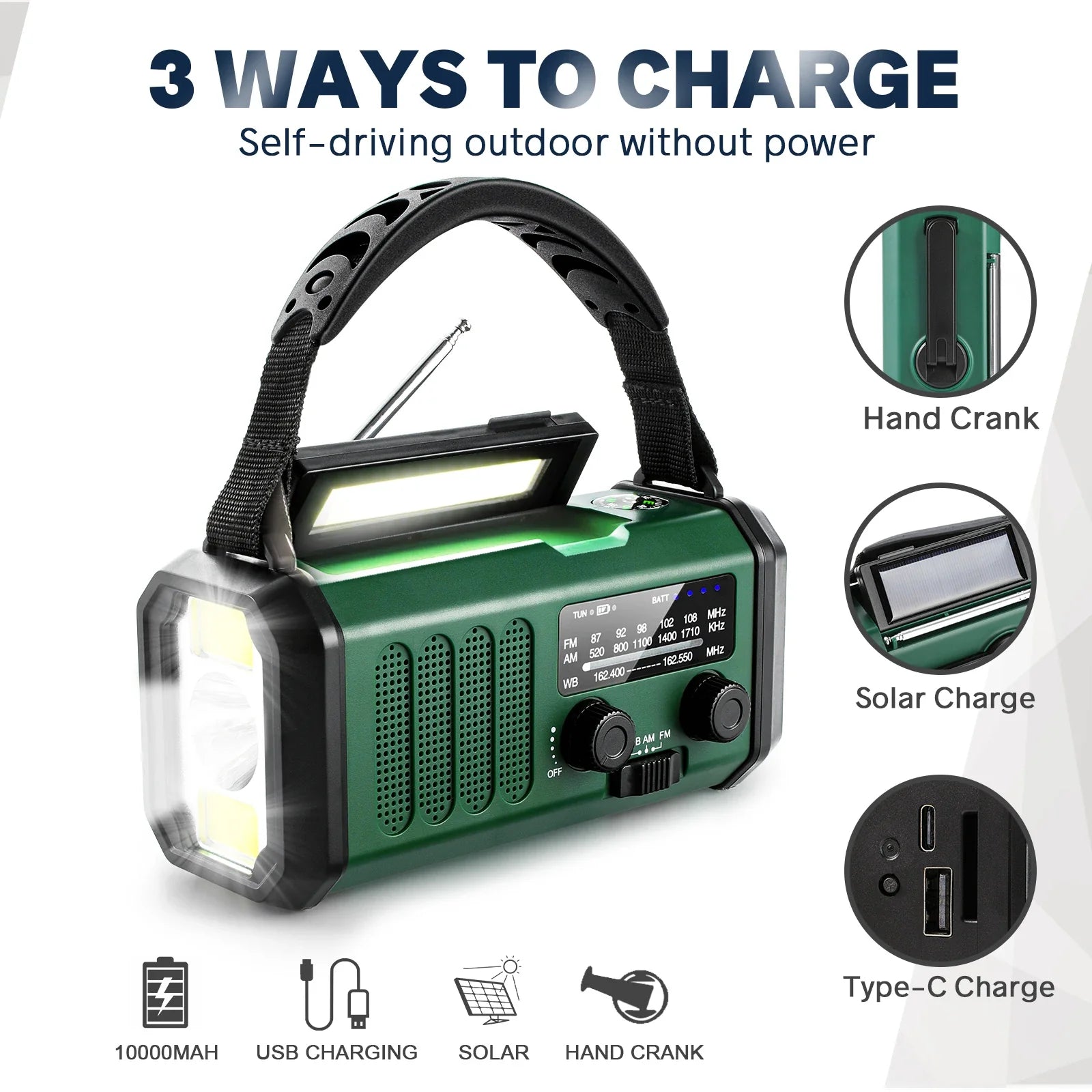Navando | Draagbare noodradio met solar en handgenerator