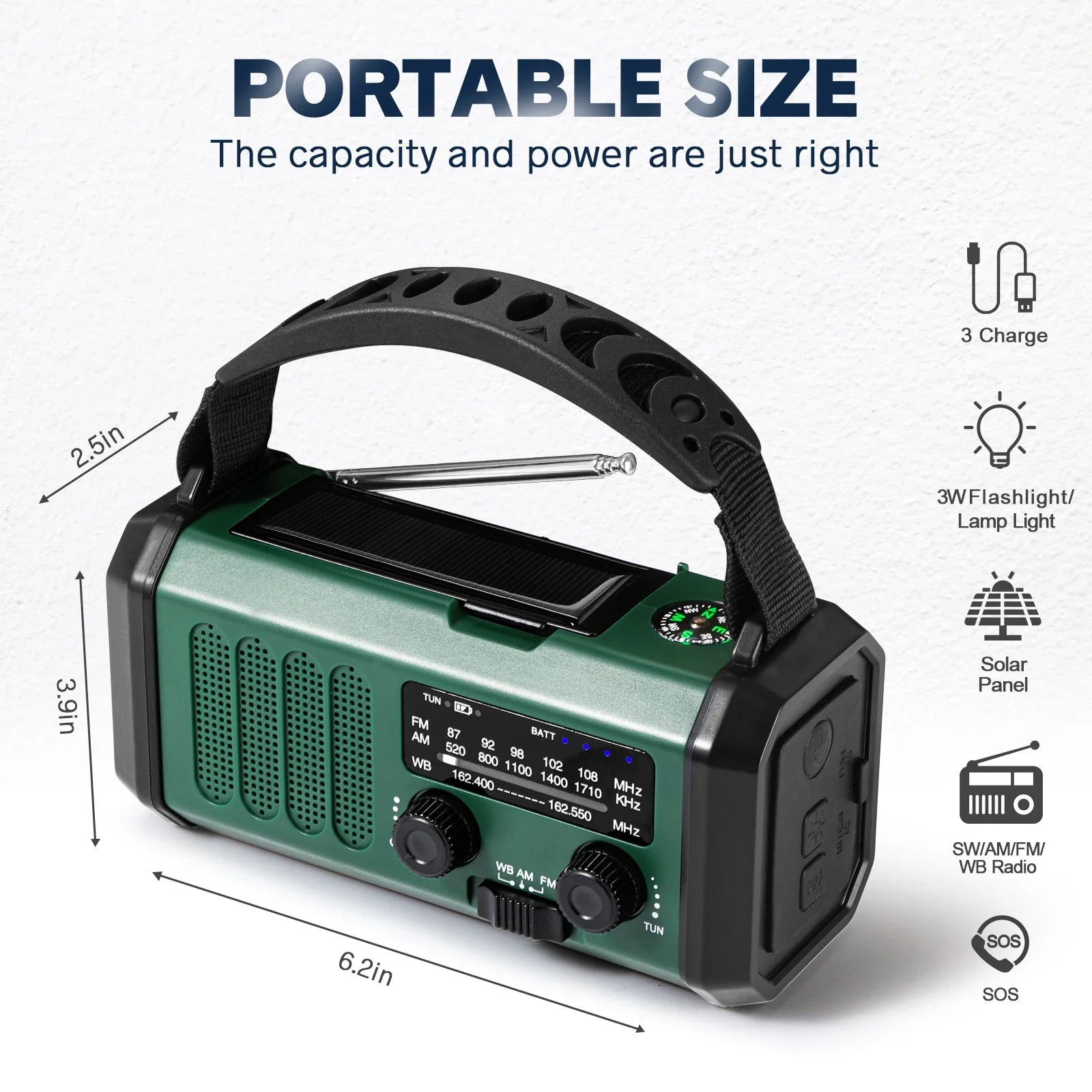 Navando | Draagbare noodradio met solar en handgenerator