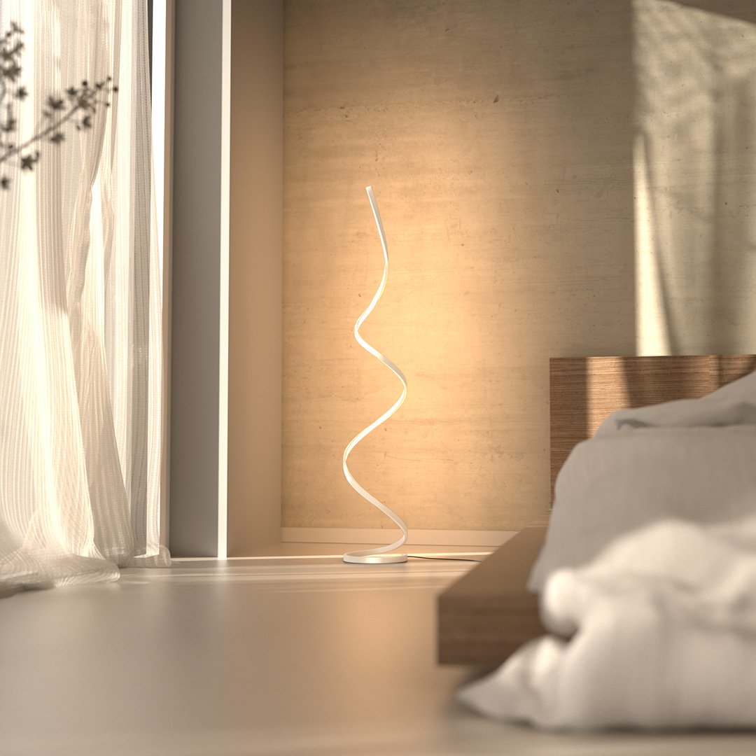 Floor Lamp Aluminium Spiral 133.0 cm White Dimmable Bedroom Reading Modern LED Standing Light | Thomler