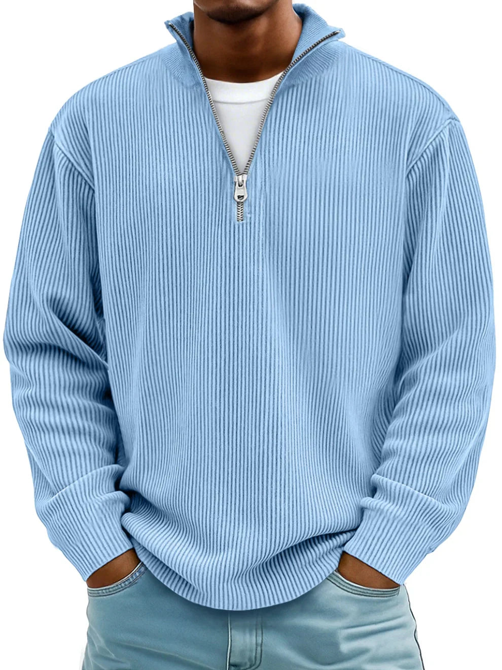 Men's Quarter-Zip Pullover with Stand Collar – Textured Knit Long Sleeve Top for Work & Weekend | Thomler