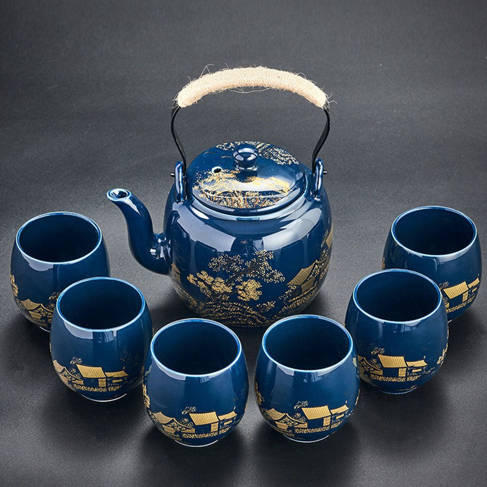 Tea Set Porcelain 820 ml Blue Gongfu Tea Ceremony Serving Tray Cups | Thomler