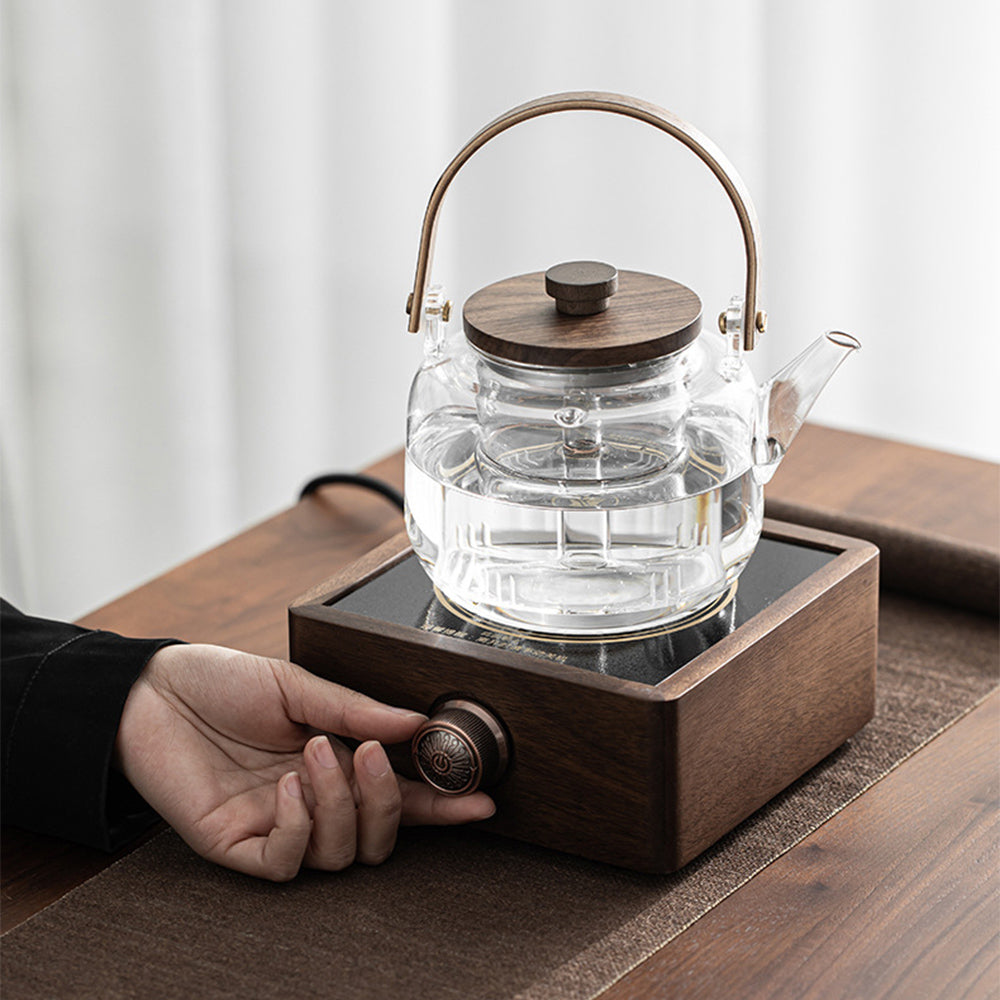 Tea Warmer Walnut Wood 17.8 cm Retro Hot Drink Heating Plate Coffee Teapot Beverage Warmer Adjustable Temperature | Thomler