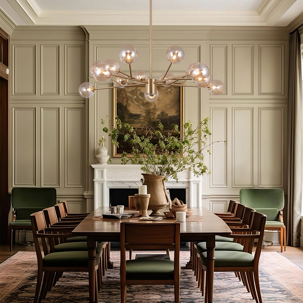 15-Light Linear Chandelier with Glass Globes for Dining Room & Living Room | Thomler