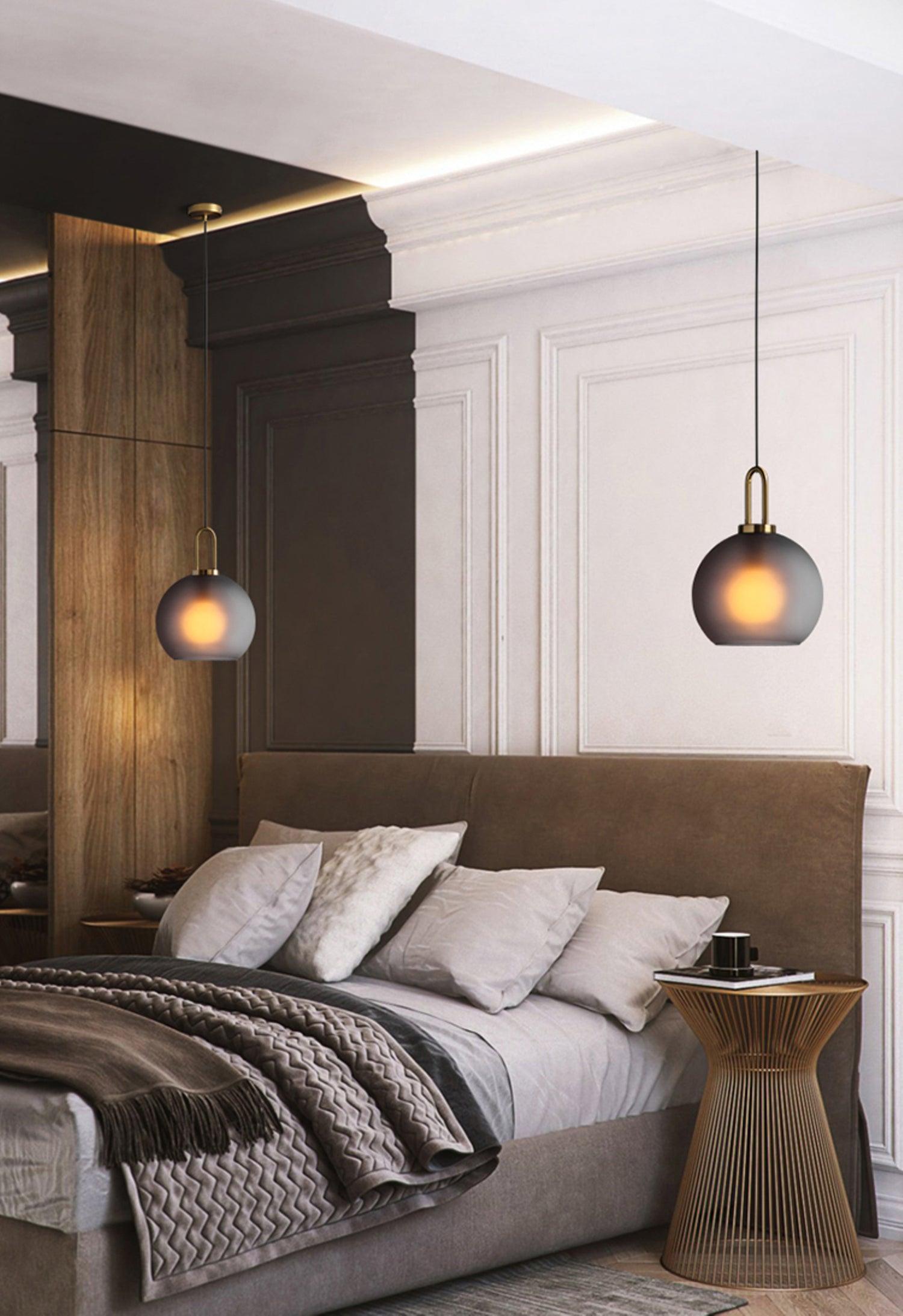 Pendant Light Glass Metal 11.8 in Hanging Living Room Bedroom Ceiling Adjustable Modern Minimalist Lighting Fixture | Thomler