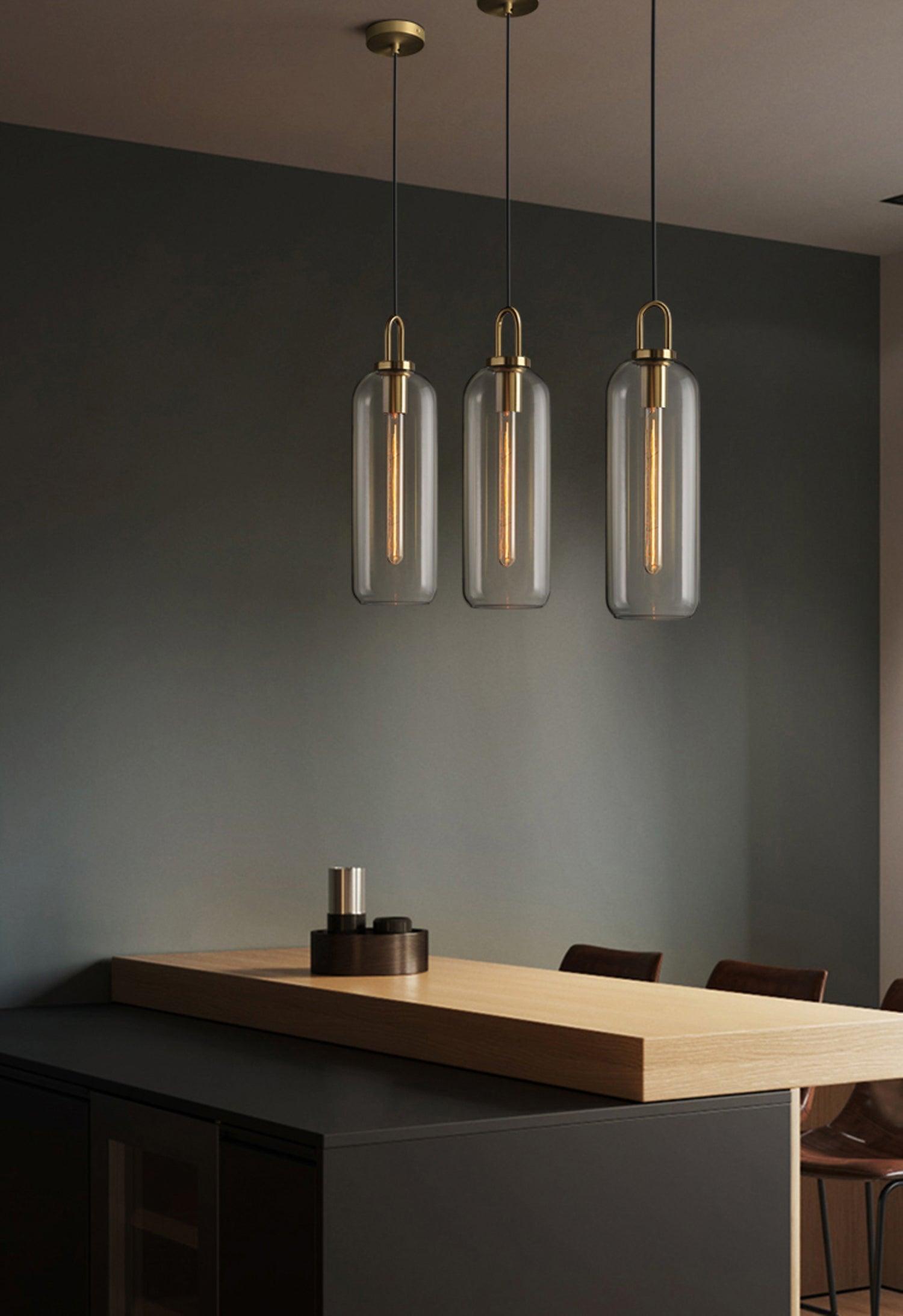 Pendant Light Glass Metal 11.8 in Hanging Living Room Bedroom Ceiling Adjustable Modern Minimalist Lighting Fixture | Thomler