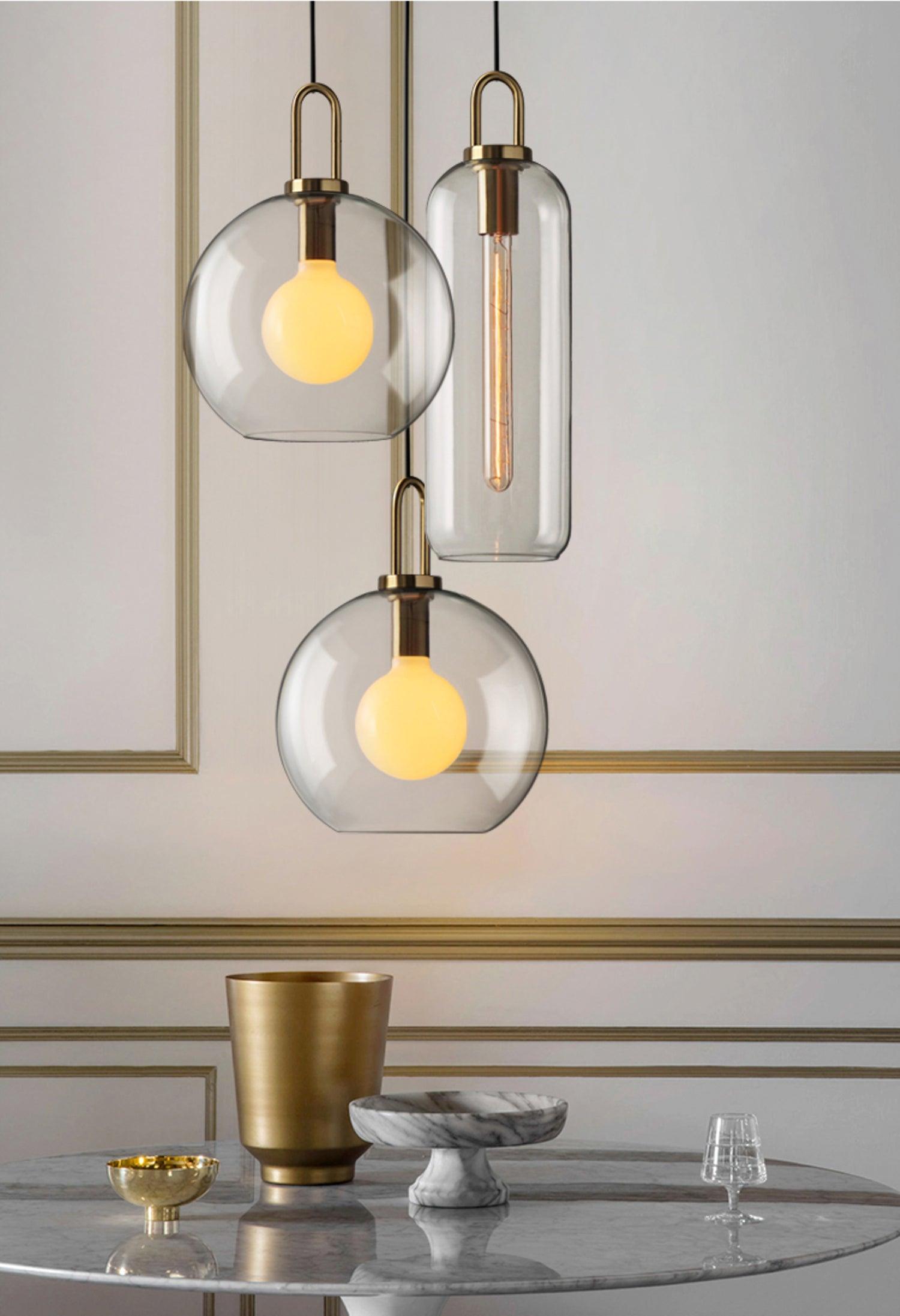 Pendant Light Glass Metal 11.8 in Hanging Living Room Bedroom Ceiling Adjustable Modern Minimalist Lighting Fixture | Thomler