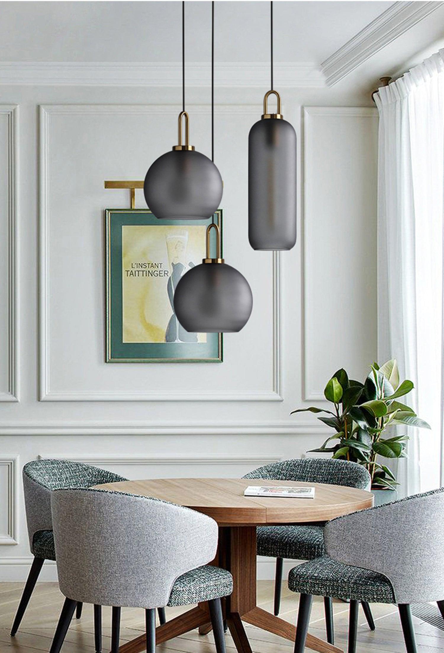 Pendant Light Glass Metal 11.8 in Hanging Living Room Bedroom Ceiling Adjustable Modern Minimalist Lighting Fixture | Thomler