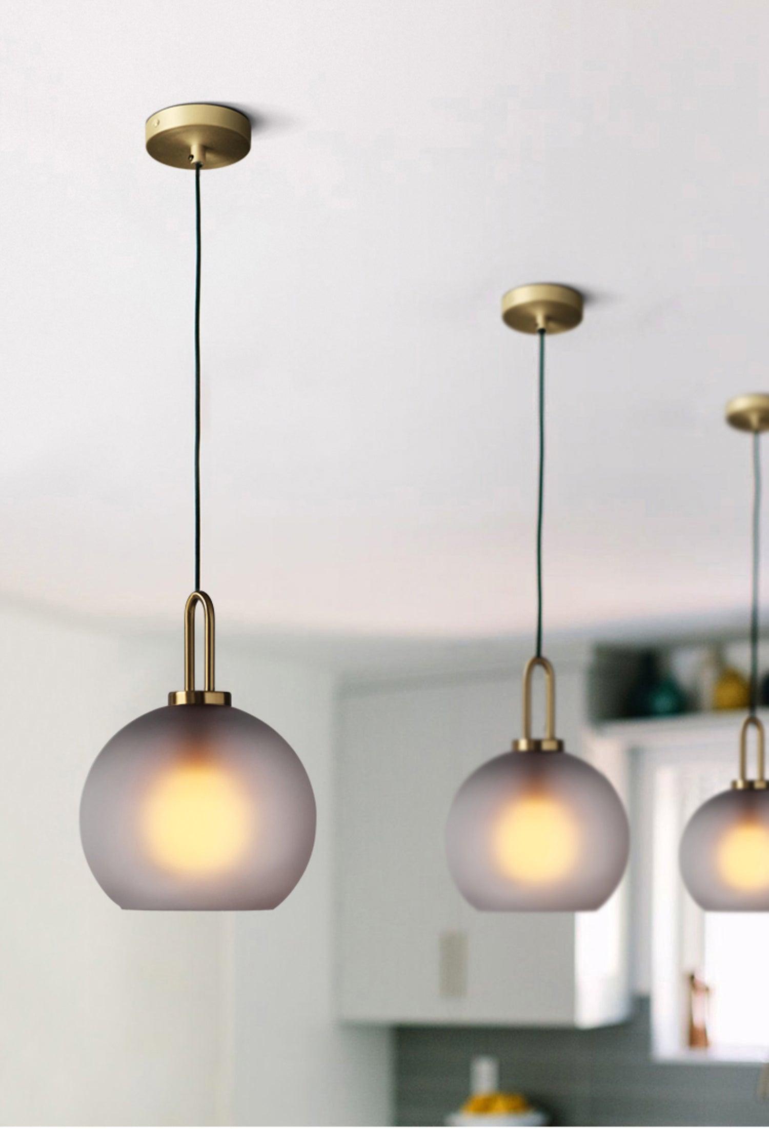 Pendant Light Glass Metal 11.8 in Hanging Living Room Bedroom Ceiling Adjustable Modern Minimalist Lighting Fixture | Thomler
