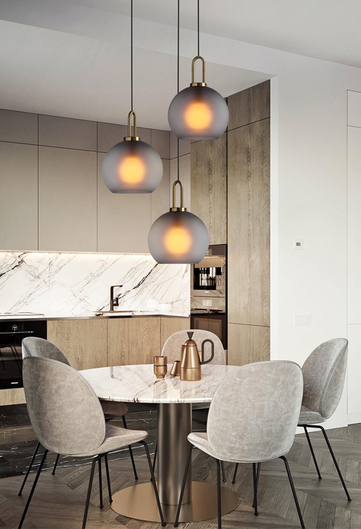 Pendant Light Glass Metal 11.8 in Hanging Living Room Bedroom Ceiling Adjustable Modern Minimalist Lighting Fixture | Thomler