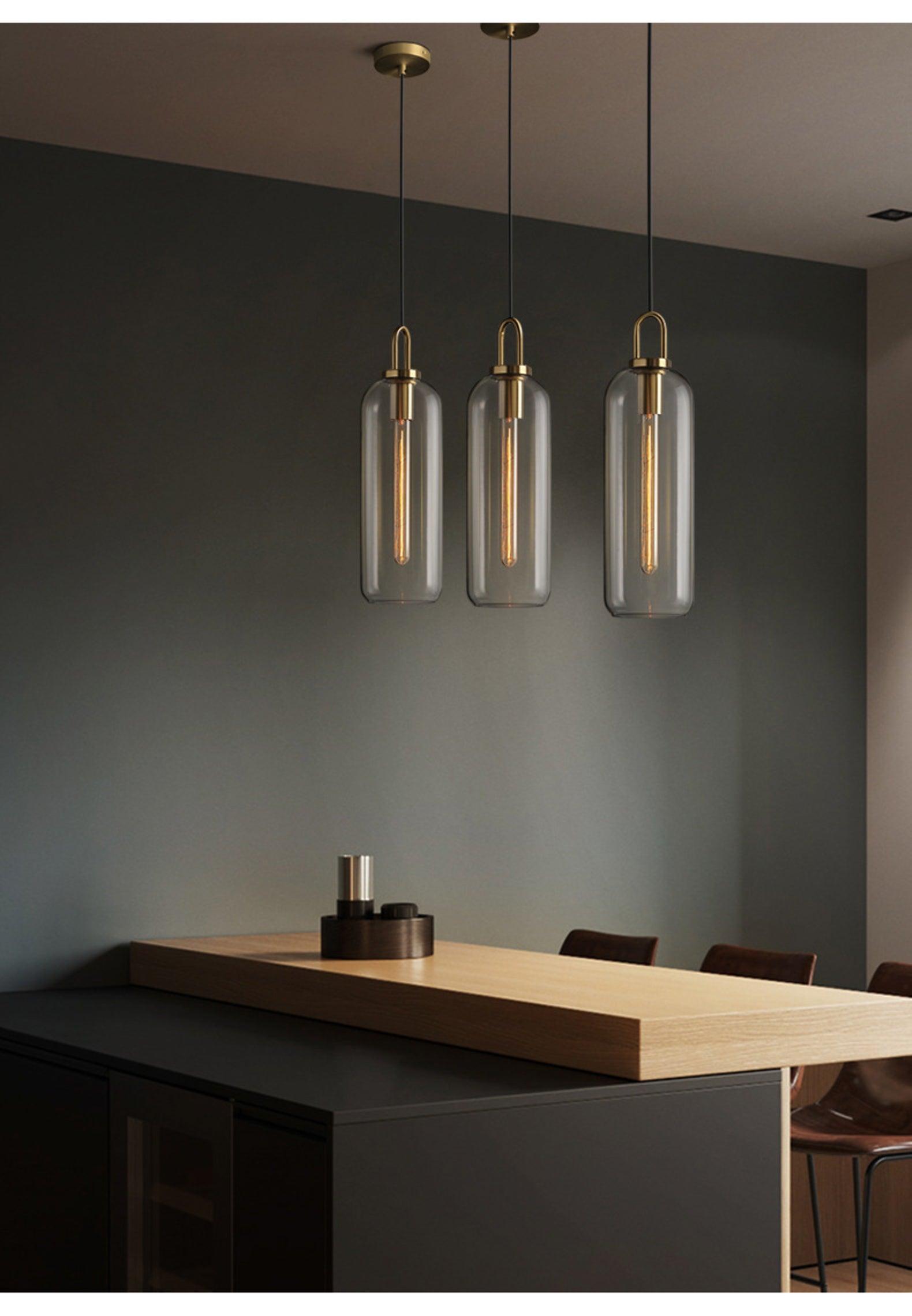 Pendant Light Glass Metal 11.8 in Hanging Living Room Bedroom Ceiling Adjustable Modern Minimalist Lighting Fixture | Thomler