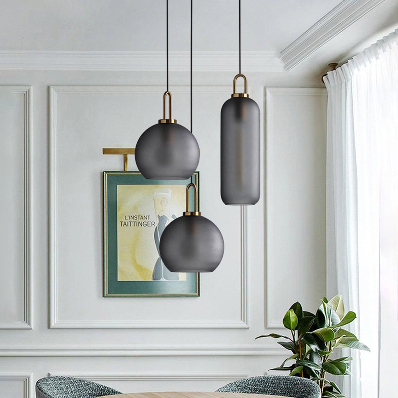 Pendant Light Glass Metal 11.8 in Hanging Living Room Bedroom Ceiling Adjustable Modern Minimalist Lighting Fixture | Thomler