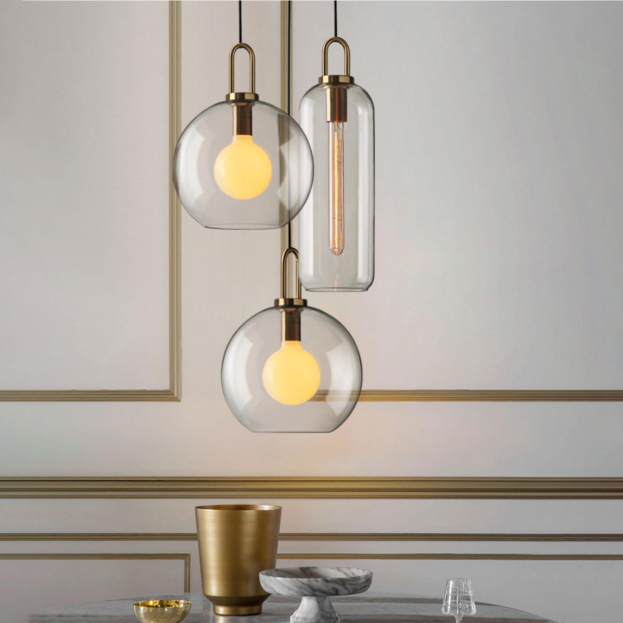 Pendant Light Glass Metal 11.8 in Hanging Living Room Bedroom Ceiling Adjustable Modern Minimalist Lighting Fixture | Thomler