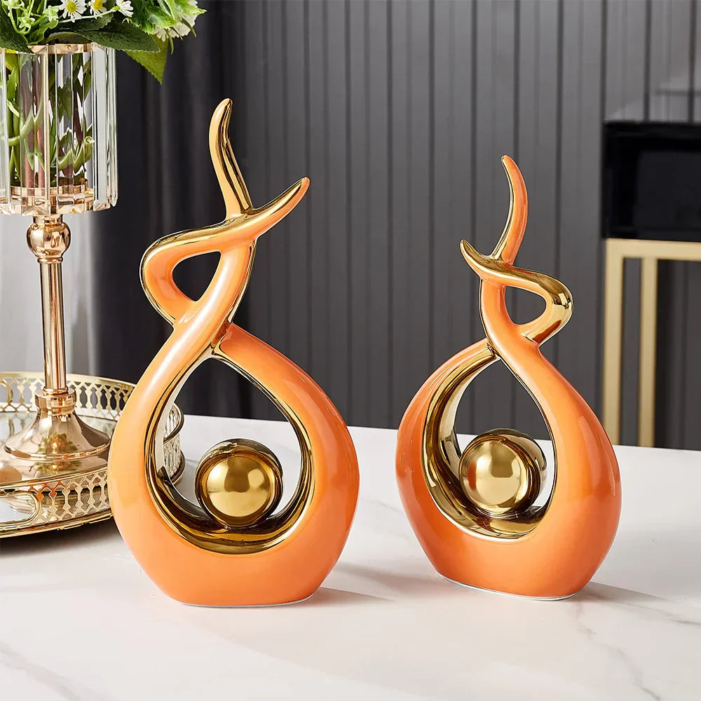 Decorative Sculpture Ceramic 31.0 cm Green Gold Modern Living Room Abstract Art Ornament Table Cabinet Decor | Thomler