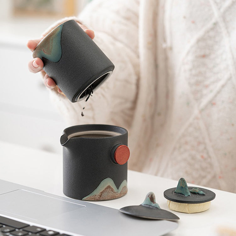 Travel Tea Set Ceramic 230 ml Rustic Portable Outdoor Office Loose Leaf Tea Brewing Set With Travel Bag | Thomler