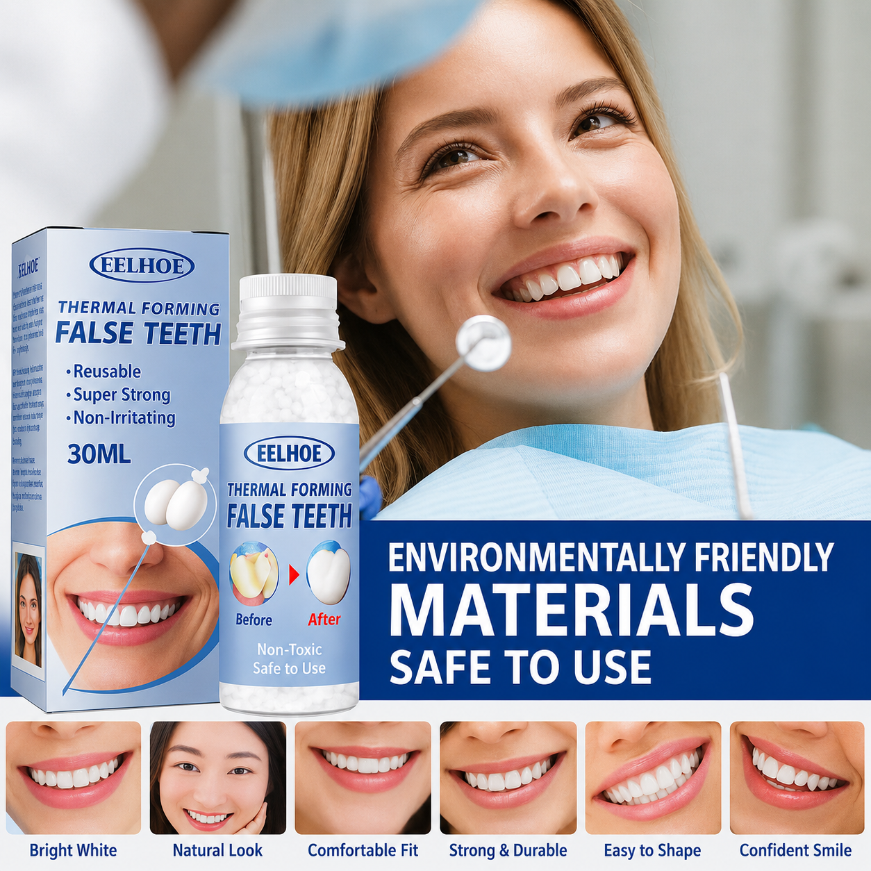 Temporary Tooth Repair Kit for Chipped Gaps Missing Teeth at Home Moldable Resin Filler Natural White Cosmetic Dental Fix Adults Kids Senior | Thomler