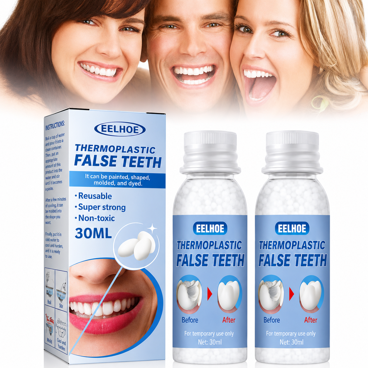 Temporary Tooth Repair Kit for Chipped Gaps Missing Teeth at Home Moldable Resin Filler Natural White Cosmetic Dental Fix Adults Kids Senior | Thomler