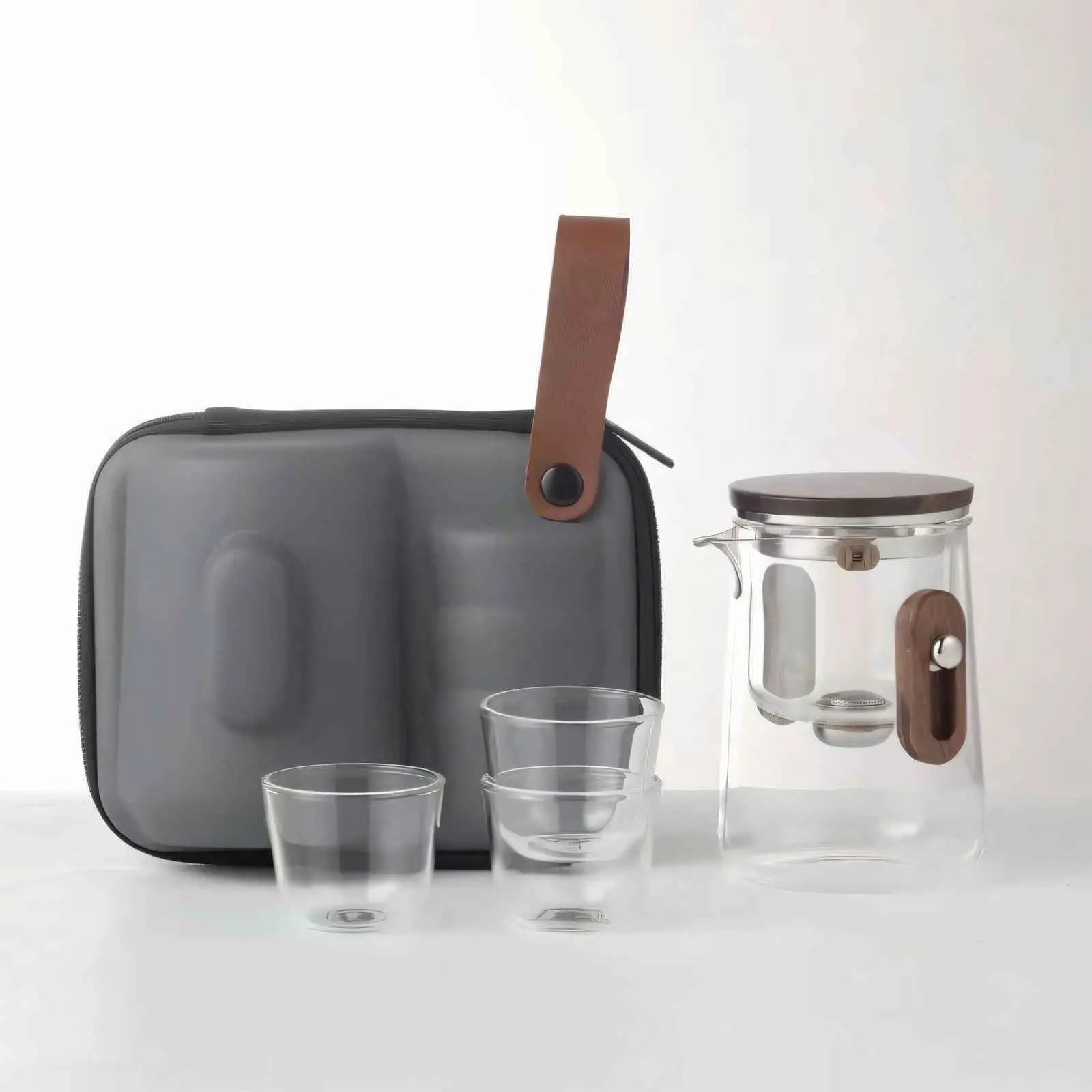 Travel Teapot Borosilicate Glass 330 ml Compact Tea Brewing Camping Outdoor Portable Infuser Set With Cups And Carry Case | Thomler
