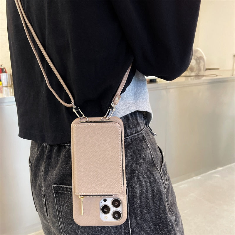iPhone Wallet Case with Detachable Crossbody Strap & Card Holder – Hands-Free Phone Pouch for Women & Men – Vegan Leather Cover with | Thomler