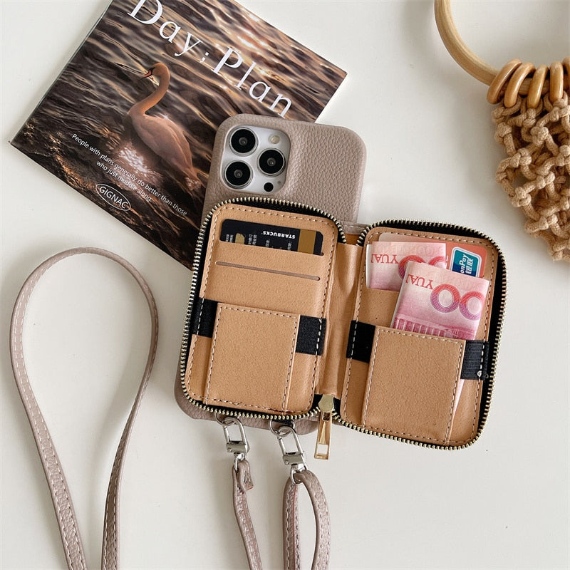 iPhone Wallet Case with Detachable Crossbody Strap & Card Holder – Hands-Free Phone Pouch for Women & Men – Vegan Leather Cover with | Thomler