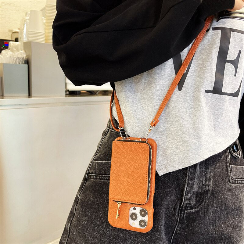 iPhone Wallet Case with Detachable Crossbody Strap & Card Holder – Hands-Free Phone Pouch for Women & Men – Vegan Leather Cover with | Thomler