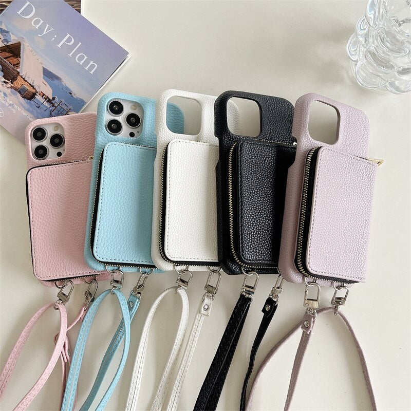 iPhone Wallet Case with Detachable Crossbody Strap & Card Holder – Hands-Free Phone Pouch for Women & Men – Vegan Leather Cover with | Thomler