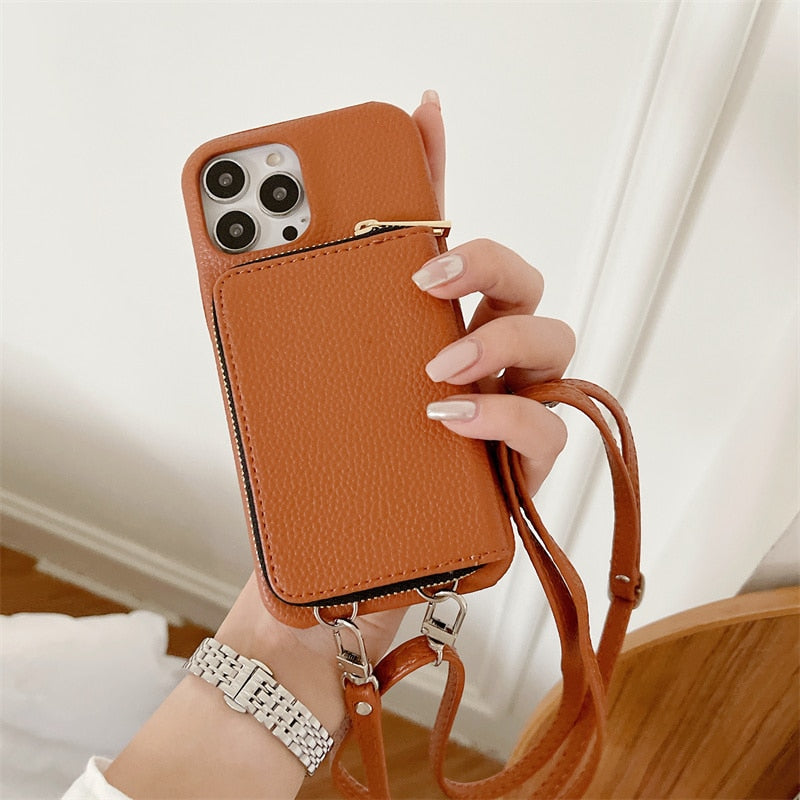 iPhone Wallet Case with Detachable Crossbody Strap & Card Holder – Hands-Free Phone Pouch for Women & Men – Vegan Leather Cover with | Thomler