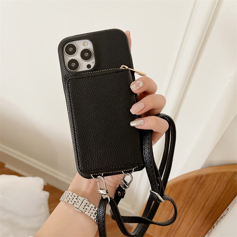 iPhone Wallet Case with Detachable Crossbody Strap & Card Holder – Hands-Free Phone Pouch for Women & Men – Vegan Leather Cover with | Thomler