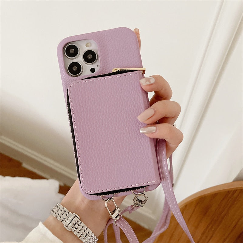 iPhone Wallet Case with Detachable Crossbody Strap & Card Holder – Hands-Free Phone Pouch for Women & Men – Vegan Leather Cover with | Thomler