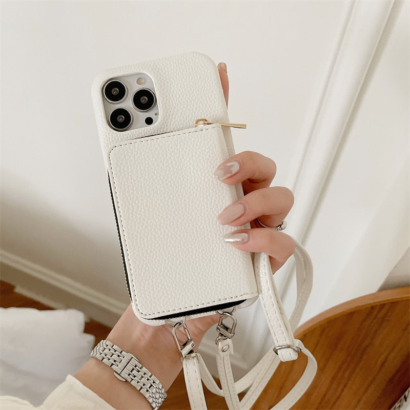iPhone Wallet Case with Detachable Crossbody Strap & Card Holder – Hands-Free Phone Pouch for Women & Men – Vegan Leather Cover with | Thomler