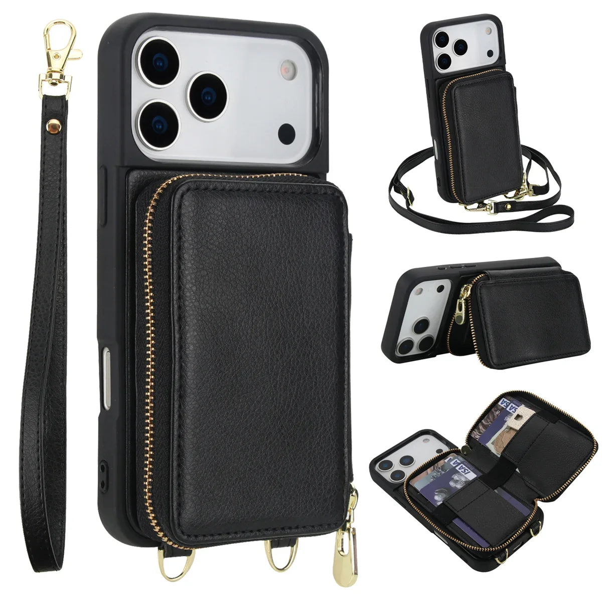 iPhone Wallet Case with Detachable Crossbody Strap & Card Holder – Hands-Free Phone Pouch for Women & Men – Vegan Leather Cover with | Thomler