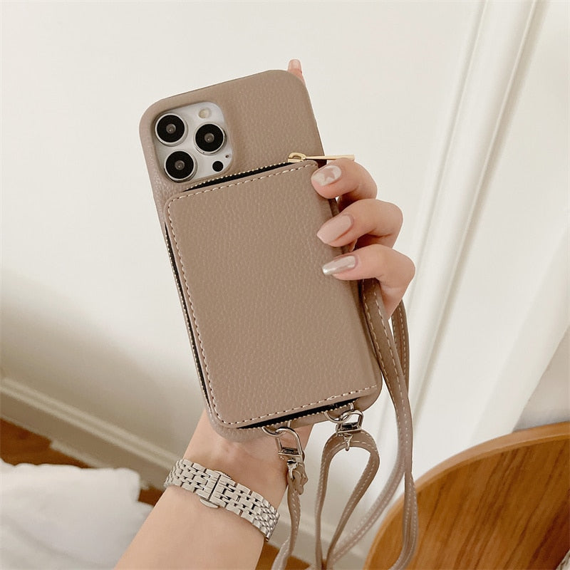 iPhone Wallet Case with Detachable Crossbody Strap & Card Holder – Hands-Free Phone Pouch for Women & Men – Vegan Leather Cover with | Thomler