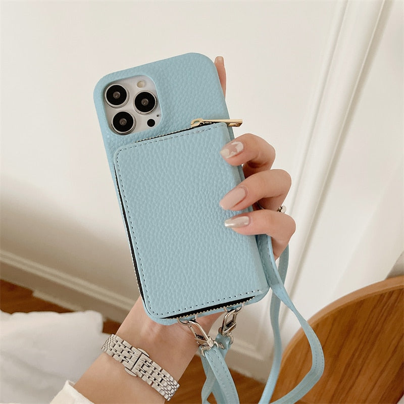 iPhone Wallet Case with Detachable Crossbody Strap & Card Holder – Hands-Free Phone Pouch for Women & Men – Vegan Leather Cover with | Thomler