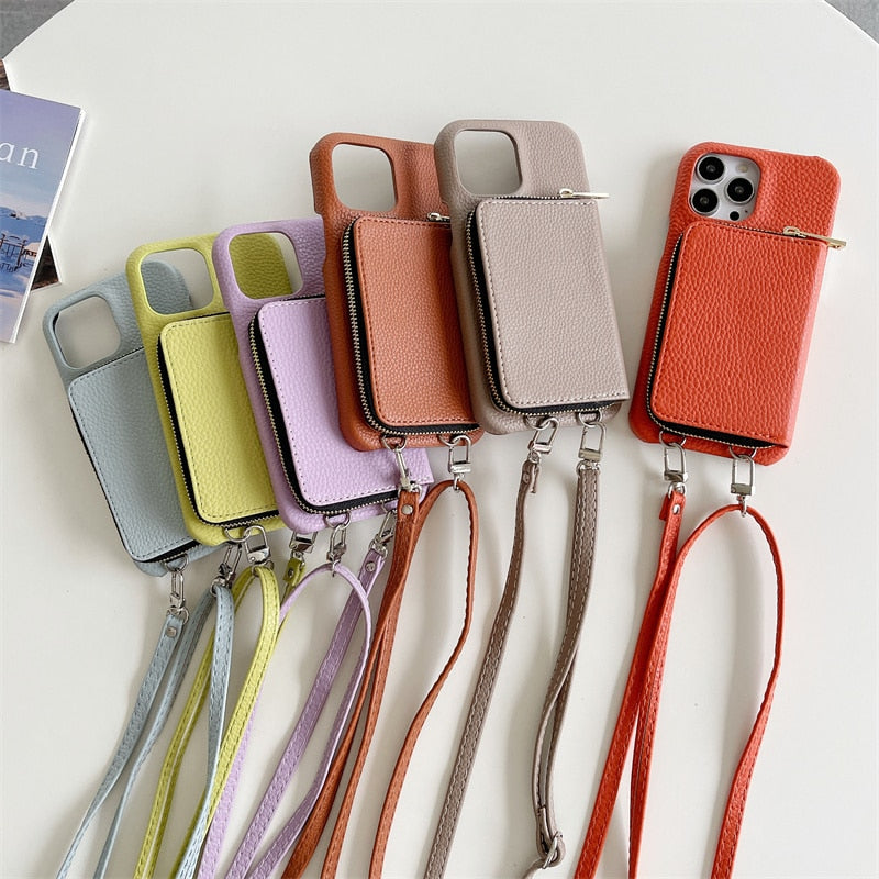 iPhone Wallet Case with Detachable Crossbody Strap & Card Holder – Hands-Free Phone Pouch for Women & Men – Vegan Leather Cover with | Thomler