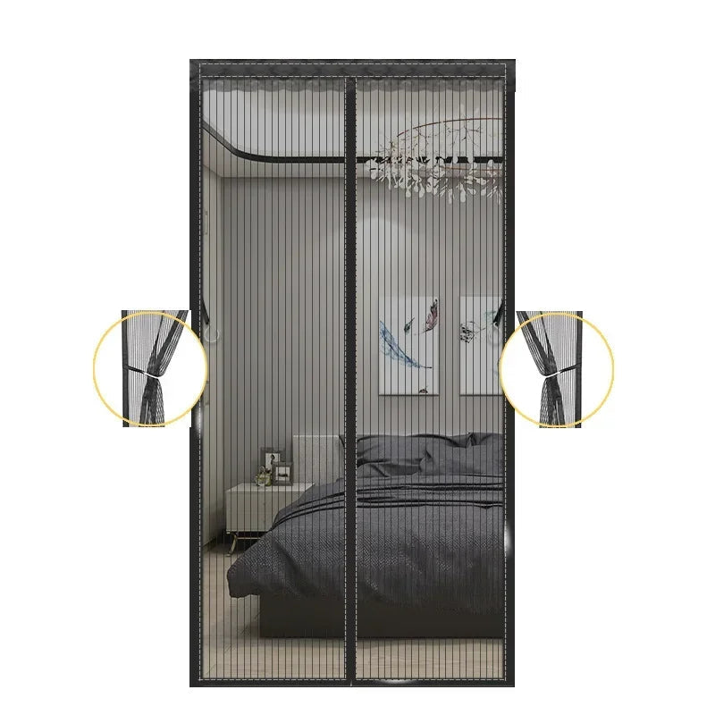 Magnetic Insect Screen Terylene 210.0 cm x 100.0 cm Black Hands Free Door Mesh Curtain For Kitchen Patio Entryway | Thomler