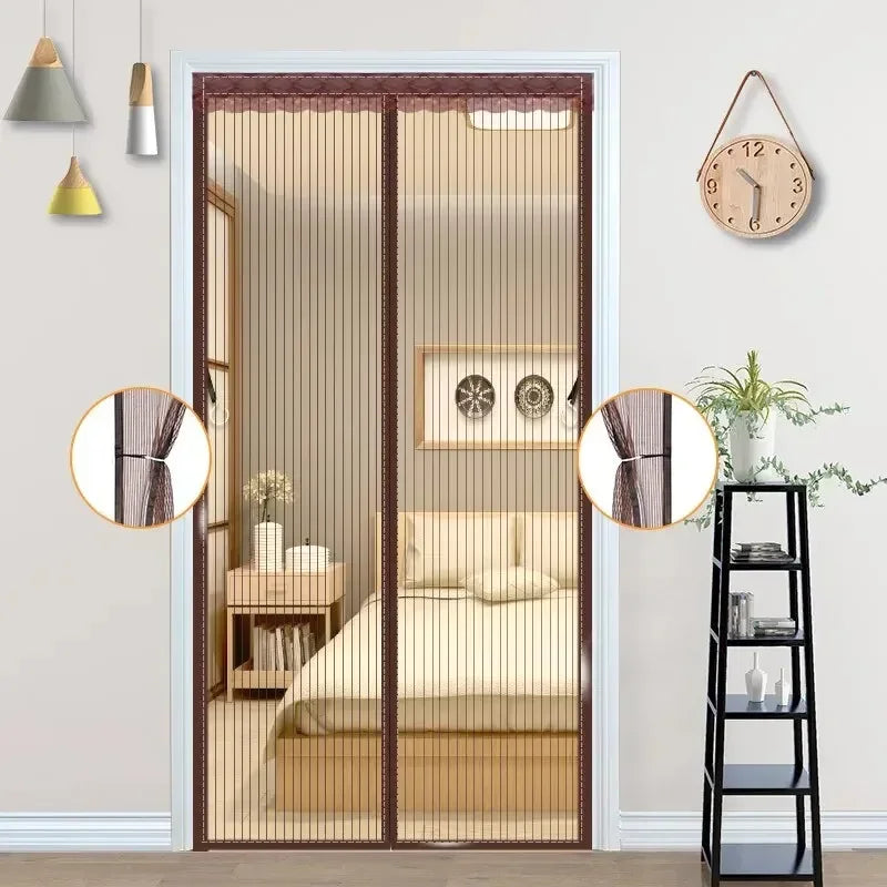 Magnetic Insect Screen Terylene 210.0 cm x 100.0 cm Black Hands Free Door Mesh Curtain For Kitchen Patio Entryway | Thomler
