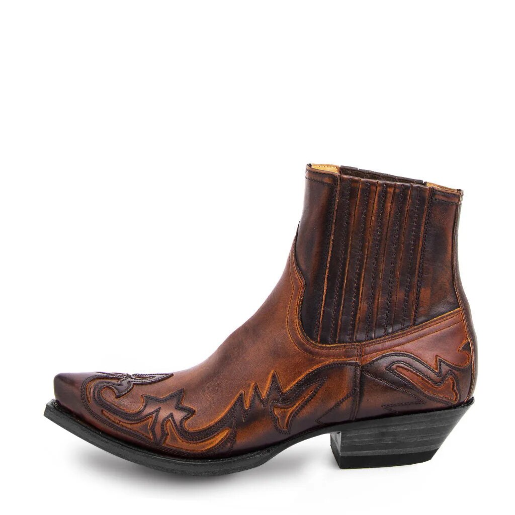 Western Boots Embroidered Leather Mid-Calf Pull-On Cowboy Style for Women Men Unisex Black Brown | Thomler