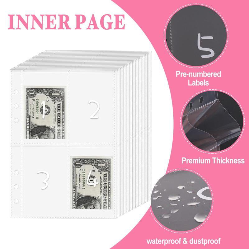 100-Envelope Money Saving Binder with Cash Envelopes for Budget Tracking & Financial Goals | PU Leather Organizer for Home Finance | Thomler