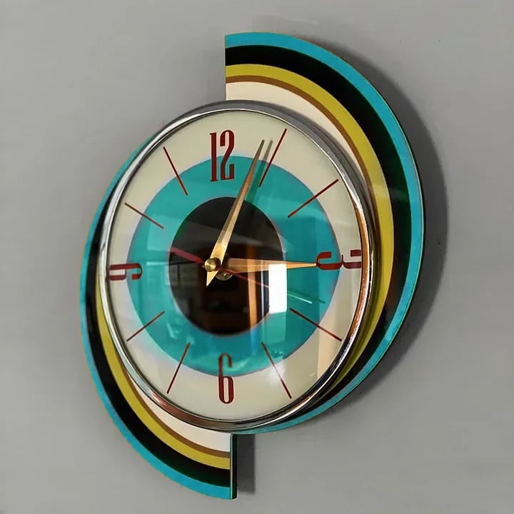 Handcrafted Sunburst Wall Clock Mid-Century Modern Design 16 Inch Silent Battery Operated Decorative Timepiece for Living Room Bedroom | Thomler