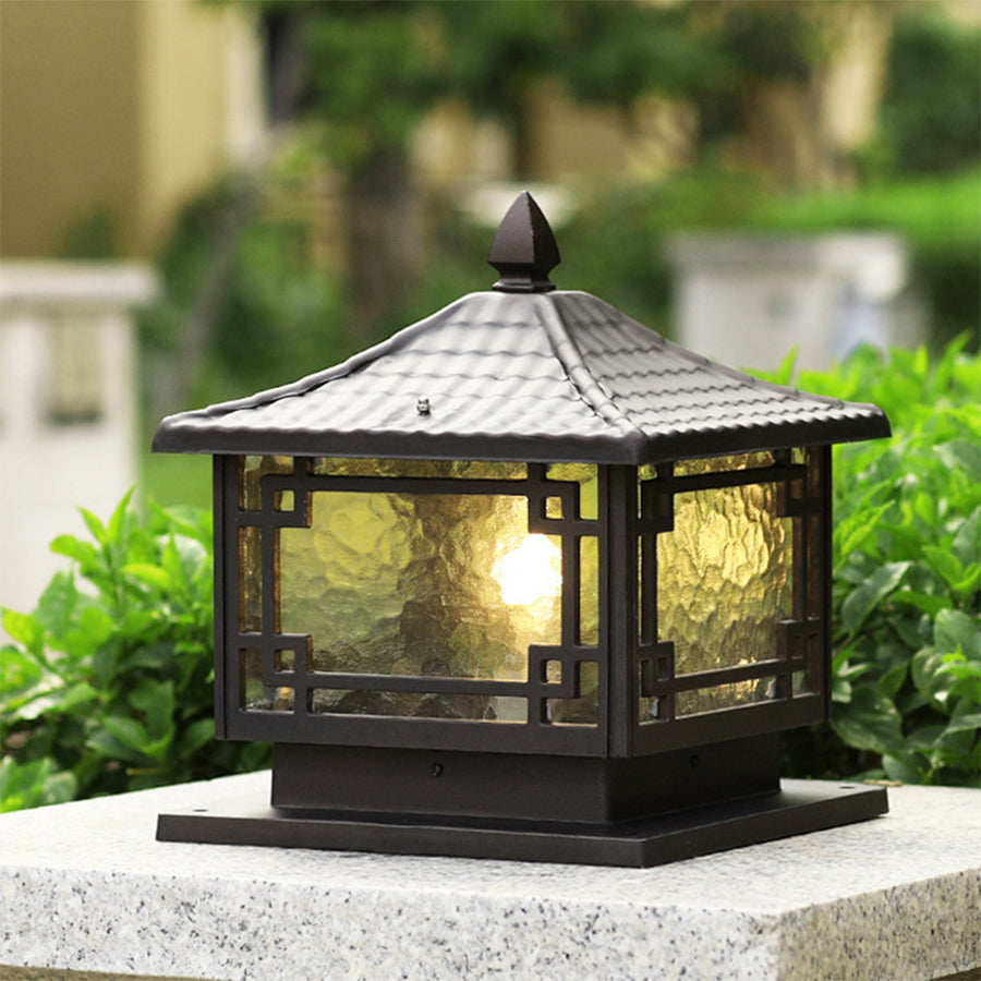 Traditional Post-Mount Garden Lantern – Coffee Gold Finish, All-Weather Aluminum, Glass Shade | Thomler