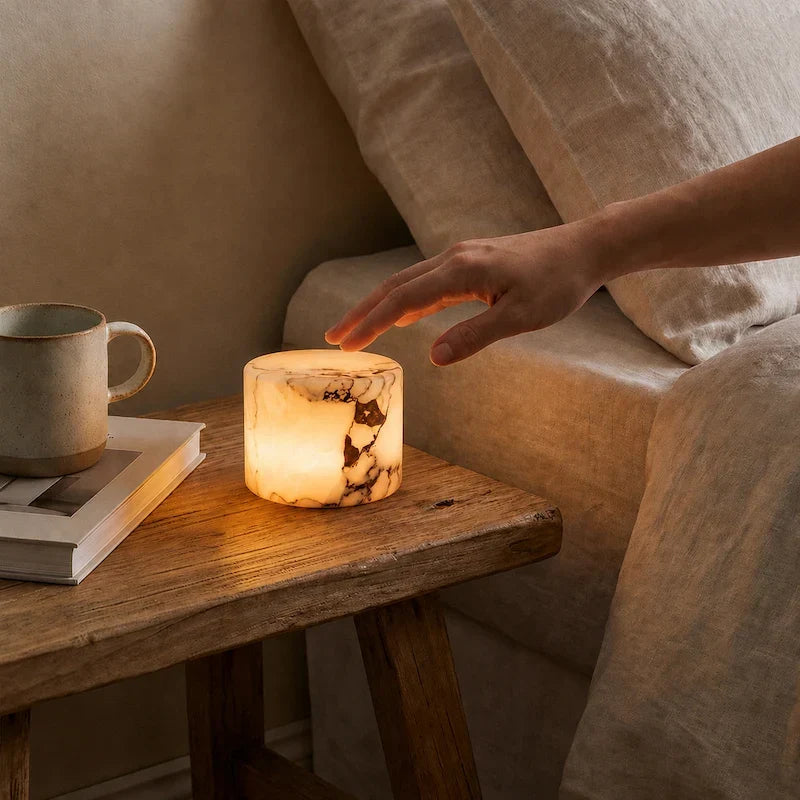 Rechargeable Touch-Dimming Stone Accent Lamp with Natural Veining for Bedside & Desk | Thomler