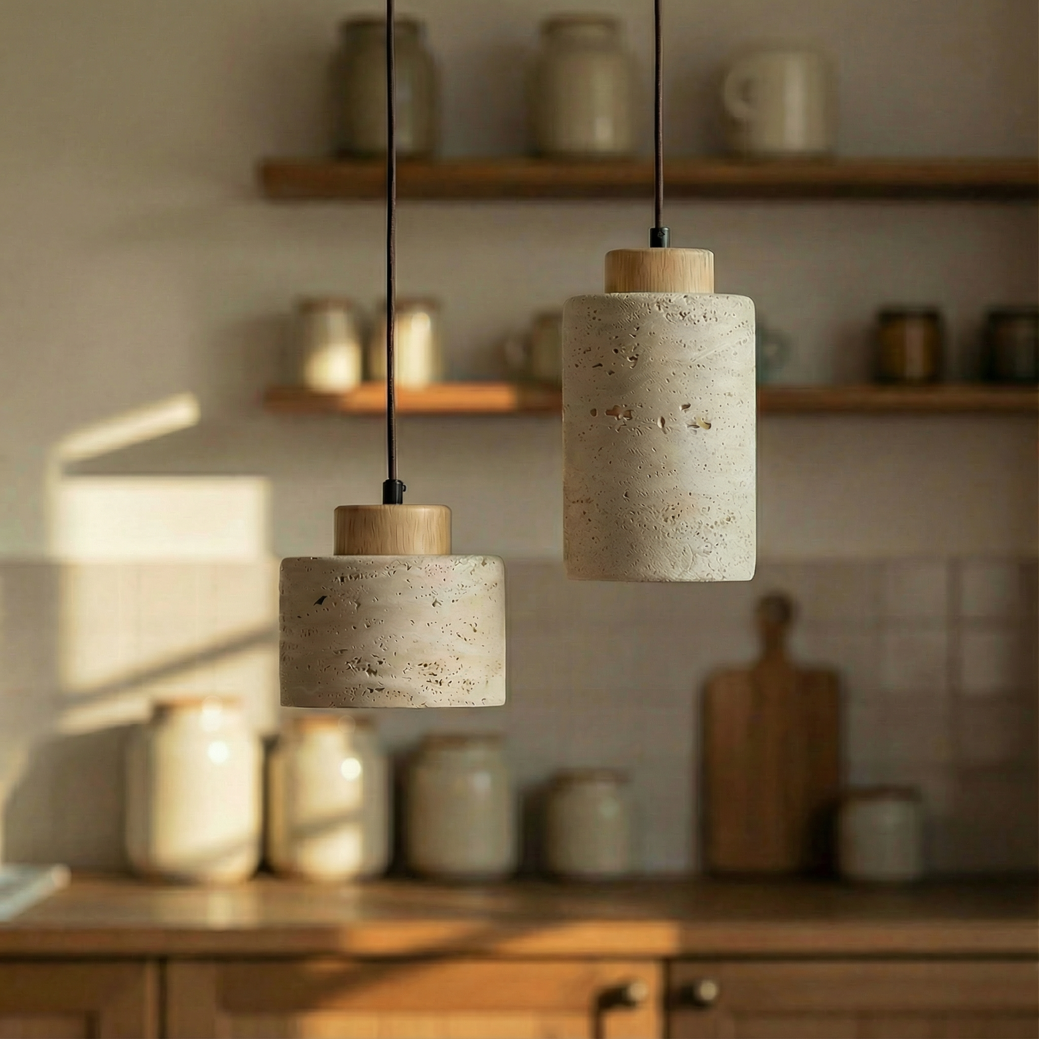Textured Stone Shade Hanging Light with Natural Grain Finish for Kitchen Island Dining Room Modern Minimalist Ceiling Fixture | Thomler