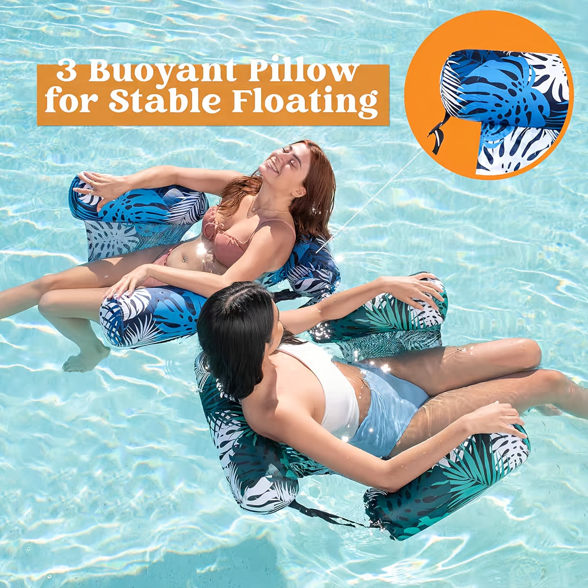 Inflatable Swimming Hammock Float for Adults – Mesh Pool Lounger with Tropical Leaf Print for Lakes, Beaches & Backyard Pools | Thomler
